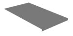 A flat, rectangular metal sheet with sharp edges against a white background. The sheet appears to have a small, angled lip on one side. A small circular hole is present in one corner.