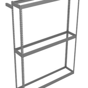 The image shows a large, rectangular metal storage rack with multiple shelves. The rack is designed to be attached vertically to a wall for organization and space-saving purposes. It has a minimalist and industrial design.