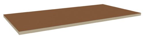 las3gl8dnosjoeomxfsu.jpg A rectangular, flat, brown board with beige edges, resembling a wooden or laminate shelf. It is shown against a plain white background.