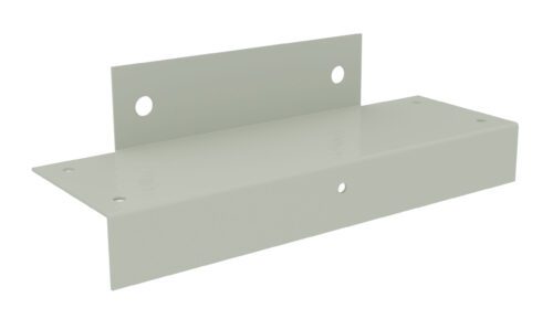 lcbzkgpdhxfd0dp3qnrm.jpg A light gray metal bracket with a right-angled design, featuring two holes for mounting on each side. The bracket has a smooth finish and appears sturdy, suitable for supporting or joining structures.
