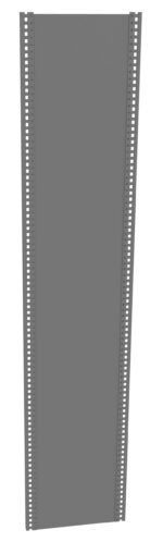 A long, vertical strip of unexposed photographic film with perforated edges against a plain white background. The film is gray and evenly spaced along its length.