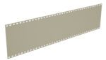 A long, rectangular piece of vintage computer punch tape with a series of evenly spaced holes along both edges, set against a plain white background.