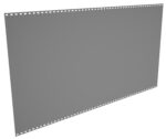 Blank gray film strip with perforated edges, angled slightly to the right.