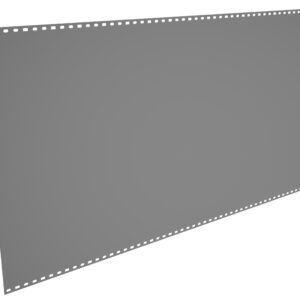 Blank gray film strip with perforated edges, angled slightly to the right.