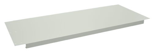 A flat, rectangular metal panel with a light gray finish, featuring a smooth surface and small holes at each corner, likely for mounting or assembly purposes. The panel has a slightly raised edge along its perimeter.