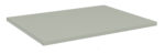 A flat, rectangular light gray metal shelf with smooth edges, viewed from an angle, resting on a white background.