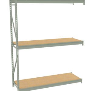 A three-tier metal shelf with wooden planks is shown against a plain white background. The shelf has a sturdy frame and evenly spaced shelves, suitable for storage or organizational use.