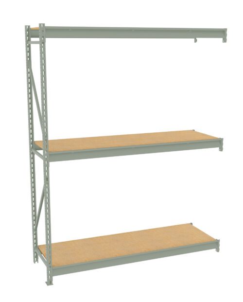 A three-tier metal shelf with wooden planks is shown against a plain white background. The shelf has a sturdy frame and evenly spaced shelves, suitable for storage or organizational use.