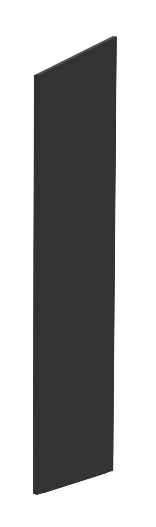 A sleek, tall, black rectangular object resembling a slim panel or screen. It is positioned at a slight angle, showcasing its thin profile against a white background.
