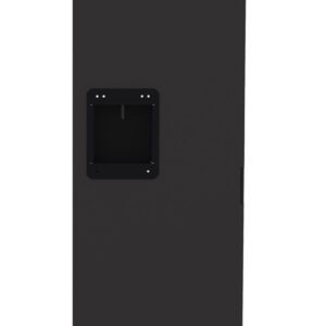 Tall, black rectangular locker door with a black latch handle, against a white background.