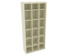 Tall beige shelf with five rows and three columns of square compartments, designed for storage or organization. Each compartment is evenly sized, and the shelf structure is simple and minimalist in design.