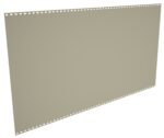 A large, blank, rectangular sheet of perforated beige paper is shown. The paper has evenly spaced holes along the top and bottom edges, resembling old computer printer paper. The sheet is tilted slightly to the right.