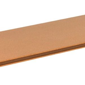 Rectangular wooden shelf board with a smooth surface and a light brown color, placed on a white background.