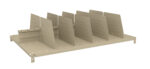 A beige, rectangular, adjustable bookend rack with multiple vertical dividers evenly spaced apart. The dividers have embossed rectangular patterns and the base has small slots for fitting adjustments.