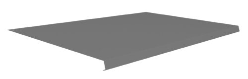 A flat, rectangular metal sheet with a lip along one edge, viewed from an angle against a white background. The sheet is dark gray and appears sturdy.