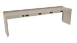 A long, beige metal rack mount shelf with multiple black circular sockets and a rectangular switch or indicator on the front. It is designed to be mounted on equipment racks with secure attachment points on the sides.