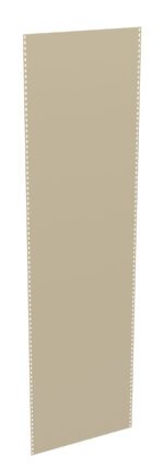 A long, rectangular piece of beige pegboard with evenly spaced small holes along the edges, standing vertically against a plain white background.