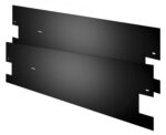 Two black rectangular metal panels, each with small cutouts and notches along the edges, are shown suspended parallel to each other with a white background. They appear to be components, possibly for an electronic device or industrial use.