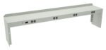 A long, rectangular metal power strip featuring multiple electrical outlets and a switch. It is designed for mounting, with brackets on both ends. The strip is light grey in color.