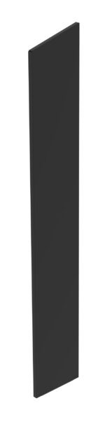 A tall, thin, rectangular black panel standing upright against a light gray background.