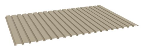 A 3D rendering of a beige corrugated metal sheet with parallel ridges, displayed at an angle against a plain white background.