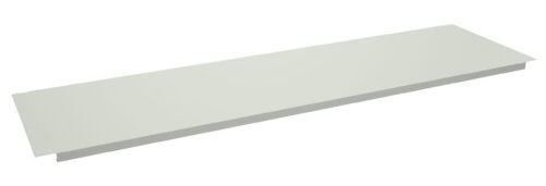 mckvezxknrkel7mwg8nf.jpg A long, flat, rectangular metal panel with small holes at each corner, placed on a white background. The panel is light gray and has a smooth surface.