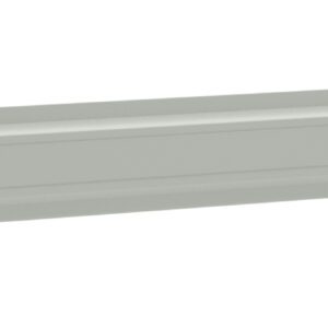 A long, metallic wall bracket with a smooth surface and holes for mounting on each end. The bracket is light gray and has a slightly raised center section.