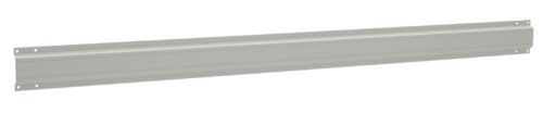 A long, metallic wall bracket with a smooth surface and holes for mounting on each end. The bracket is light gray and has a slightly raised center section.