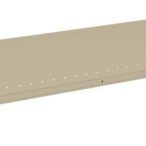 A beige metal shelf with evenly spaced holes along the edges, supported by two metal brackets. The design is minimalist, suitable for mounting or use in storage setups.