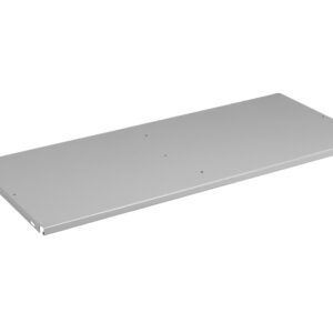 Rectangular flat metal sheet with a smooth surface, featuring two small holes and some light reflections.