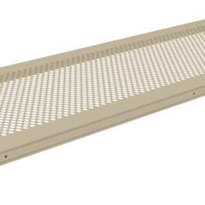 A beige rectangular metal platform with a perforated surface and corner brackets, designed for structural support or ventilation.
