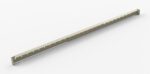 A long, narrow metal bar with multiple evenly spaced holes along its length, lying diagonally on a white surface.