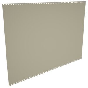 A blank sheet of continuous tractor feed paper with perforated edges. The paper is beige and has evenly spaced holes along the sides, designed for use in dot matrix printers. The sheet is displayed at an angle on a white background.