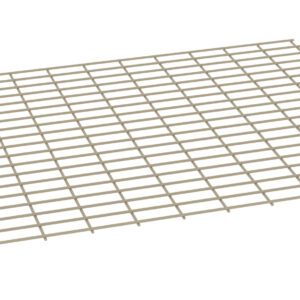 A beige, rectangular wire grid panel with evenly spaced horizontal and vertical bars, creating a lattice pattern. The grid is shown on a plain white background.