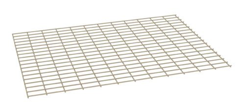 mjusfprugt4lejhnk6br.jpg A beige, rectangular wire grid panel with evenly spaced horizontal and vertical bars, creating a lattice pattern. The grid is shown on a plain white background.