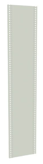 A tall, light gray metal panel with perforated edges, standing upright. The panel is featureless except for evenly spaced holes along both vertical sides.