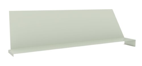 A minimalistic, light green wall shelf with a flat base and a slightly angled back panel. The shelf has a modern design with straight lines and smooth surfaces.