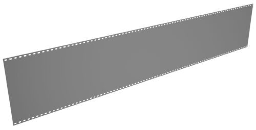 moyqu42i8vmd16emytbi.jpg A long, gray strip of perforated film with small holes along the top and bottom edges, resembling traditional movie film. The strip is set against a plain white background.