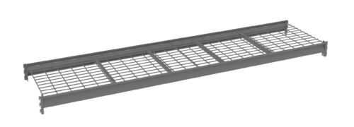 A 3D model of a long, rectangular metal grating platform with three support sections. The structure has a grid-like surface and solid edges, designed for industrial or construction use.