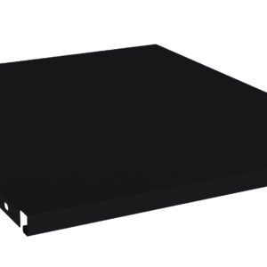 A flat, rectangular, solid black object is shown against a white background. Its edges are sharp, and the surface appears smooth.