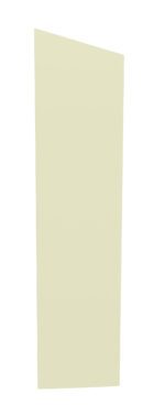 A tall, narrow, beige monolith standing against a white background, slightly tilted to the left.