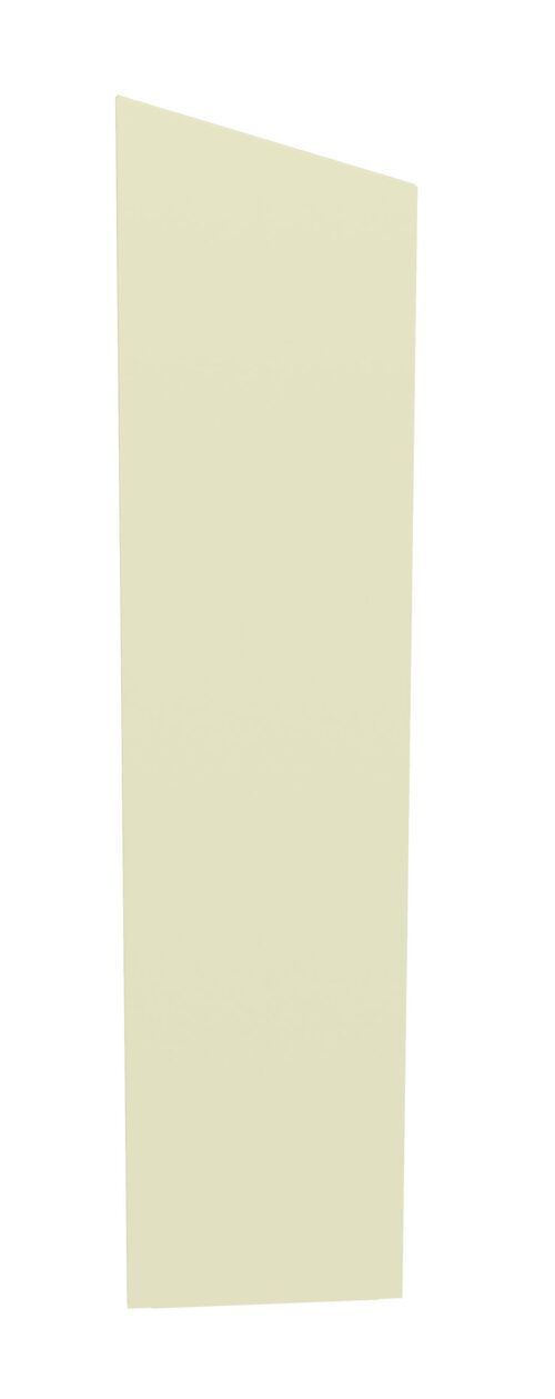 A tall, narrow, beige monolith standing against a white background, slightly tilted to the left.