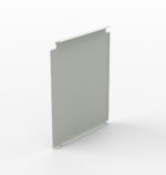 A plain, light gray rectangular panel is standing upright against a white background. The panel has small extensions on the top and bottom edges, suggesting connectors or supports. The surface appears smooth and uniform.