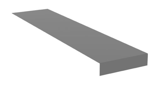A long, gray 3D rectangular object resembling a ledge or shelf, viewed from an angle. The shape appears simple and has a smooth surface, casting a slight shadow below it.