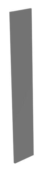 A tall, narrow, rectangular gray panel standing upright against a white background.