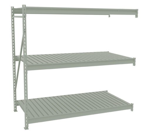 n8wawliwhynwbubqd7lz.jpg Metal shelving unit with three levels and open sides, designed for storage. Each shelf consists of evenly spaced metal slats, providing a sturdy and durable structure. The shelves are adjustable, allowing for customizable spacing.