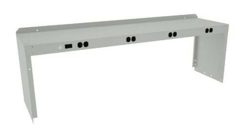 na3msv9lzyti8sellhtb.jpg Minimalist white metal bracket with multiple black electrical outlets and a white button. The bracket is rectangular and elongated, designed for mounting purposes.