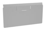 A plain, gray, rectangular metal panel with cutouts and notches, viewed from the front. Reminiscent of E Z Rect Mobile Shelving Systems, its surface is uniform with a slight shadow at the bottom, suggesting a flat and smooth texture.