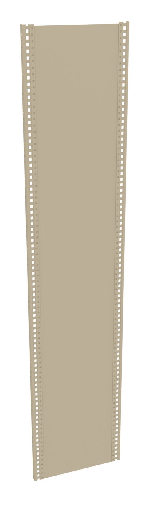 nl0o8etohksrm7ufg81b.jpg A vertical beige metal panel with evenly spaced holes along its edges, resembling a door or partition. The panel is angled slightly to the right, showing depth and minimal detail on a plain white background.
