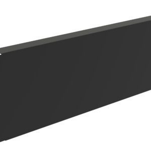 A rectangular, black metal panel with mounting brackets on the left edge, viewed at an angle against a white background.